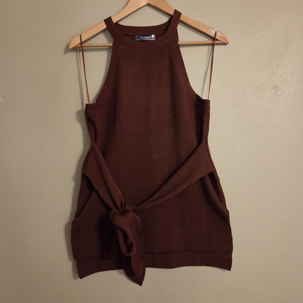 ANTHROPOLOGIE Annette Rusty Brownβ Knit Belted Sleeveless Halter Tank Women's XS - Picture 3 of 12